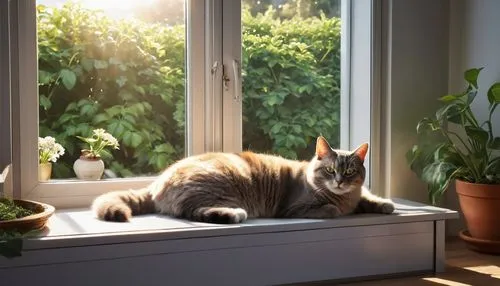 windowsill,window sill,european shorthair,cat frame,spring sun,evening sun,open window,domestic long-haired cat,morning light,morning sun,window curtain,window screen,cat resting,basking,bay window,window treatment,norwegian forest cat,sunbeam,cat european,window blinds,Photography,General,Realistic