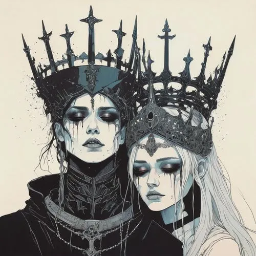 crowns,crowning,gothic portrait,crow queen,crowned,crown,the snow queen,imperial crown,the crown,prince and princess,monarchy,gray crowned,queen crown,goths,summer crown,crown of the place,king crown,eternal snow,kingdom,throne,Illustration,Paper based,Paper Based 19