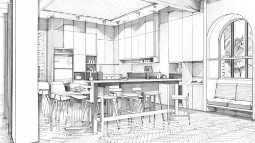 sketchup,sacristy,revit,kitchen,study room,servery,Design Sketch,Design Sketch,Hand-drawn Line Art