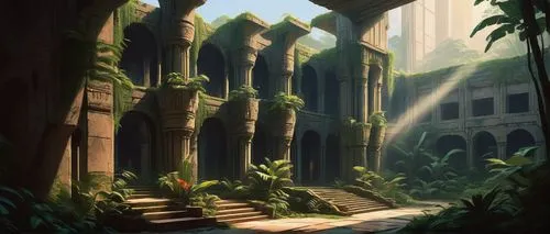 ruins,ancient city,mausoleum ruins,pillars,crypts,philodendrons,labyrinthian,ancient buildings,columns,ancient ruins,ruin,hall of the fallen,yavin,ancient,tombs,citadels,lost place,the ruins of the,palms,environments,Conceptual Art,Sci-Fi,Sci-Fi 15