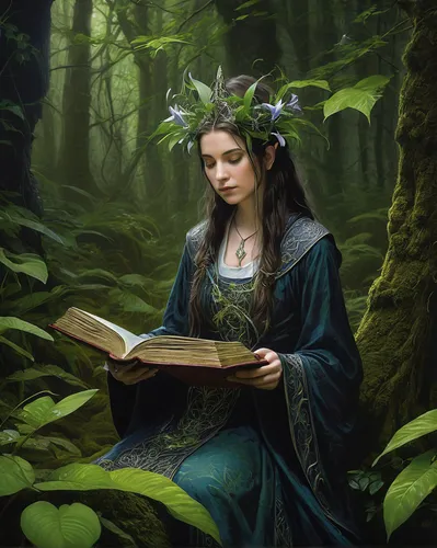 mystical portrait of a girl,fantasy portrait,dryad,faerie,faery,the enchantress,fantasy picture,elven forest,fantasy art,elven flower,undergrowth,elven,rusalka,sorceress,druid,fae,fairy forest,divination,heroic fantasy,librarian,Conceptual Art,Daily,Daily 05