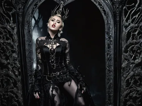 gothic fashion,gothic dress,gothic woman,gothic portrait,gothic style,dark gothic mood,gothic,dita,queen of the night,dita von teese,swath,the enchantress,queen cage,magic mirror,mourning swan,goth woman,huntress,witch house,dark cabinetry,dark angel,Illustration,Realistic Fantasy,Realistic Fantasy 46