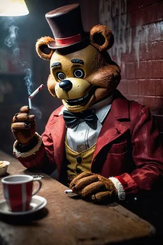 3d teddy,ringmaster,suit actor,tea time,anthropomorphized animals,business meeting,conductor,teatime,coffee break,drinking coffee,scandia bear,detective,coffee time,kopi luwak,tea party,business man,anthropomorphic,businessman,mafia,gentlemanly,Conceptual Art,Fantasy,Fantasy 14