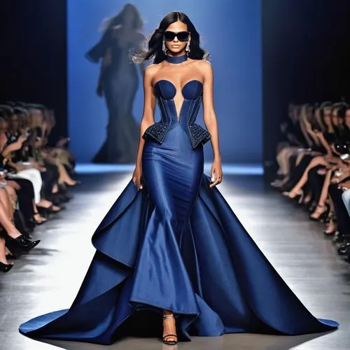 mazarine blue,dress walk black,cobalt blue,runway,catwalk,fashion design,blue dress,evening dress,royal blue,ball gown,bluebottle,fashion designer,navy blue,sheath dress,majorelle blue,fashion illustration,dress form,bluish,quinceanera dresses,sapphire,Photography,General,Realistic