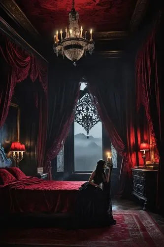 ornate room,four poster,four-poster,bedroom,sleeping room,a dark room,great room,dracula,wade rooms,danish room,dark gothic mood,the throne,rooms,blue room,one room,the living room of a photographer,canopy bed,romantic night,the victorian era,guest room,Illustration,Black and White,Black and White 31