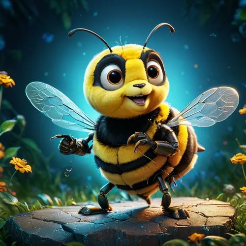 Illustrate a playful bumble bee receiving its bachelor degree as electrical engineer. Pixar, Disney, concept art, 3d digital art, Maya 3D, ZBrush Central 3D shading, bright colored background, radial 