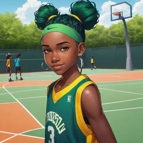 basketball player,tiana,willow,oracle girl,sports girl,woman's basketball,clementine,pineapple bun,headband,game illustration,outdoor basketball,kids illustration,girls basketball,basketball court,little league,sports game,basketball,rowan,3d rendered,girl portrait,Illustration,Abstract Fantasy,Abstract Fantasy 02