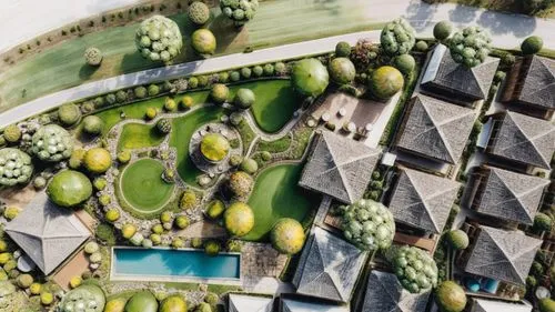 plan สวยๆแบบยุที่เขาใหย่เพิ่มต้นไม้ให้เตมๆ,a landscape of several building surrounded by trees,dubai miracle garden,ecotopia,earthship,europan,landscape designers sydney,ecovillages,Photography,Genera