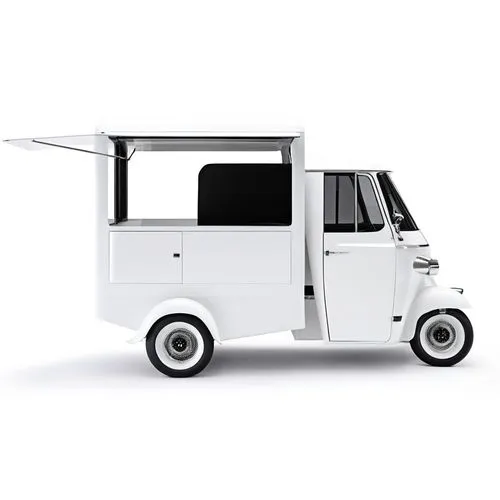 ape car, italy, Harper's Bazaar car, news kiosk,  ape car open with newspaper, harper's bazaar logo in black, total white color ape car,a white three wheeled truck on wheels with door and awning,piagg