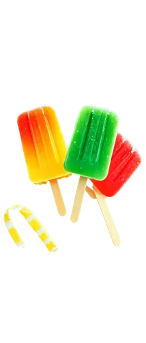 Colorful popsicle, frozen treat, transparent ice stick, vibrant fruit flavors, juicy dripping, melting effect, summer fun, childhood memories, close-up shot, shallow depth of field, bright warm lighti