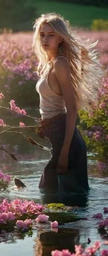 flower water,the blonde in the river,girl in flowers,water flowers,pink water lilies,water flower