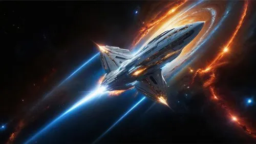 divine power, strong fiery glow around, shining aura, many stars, high-tech interstellar multi-level warship, strong glow coming from the ship, protective white aura, glowing white light, super-develo