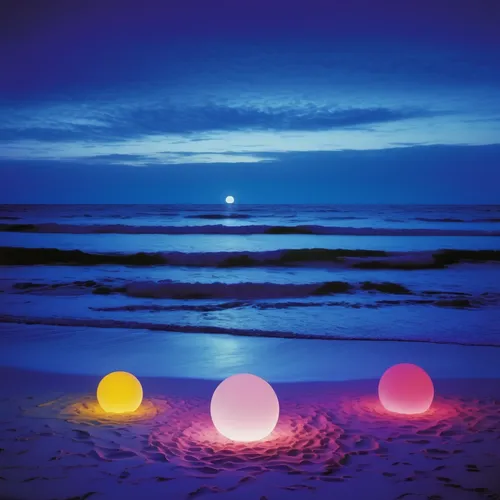 japanese paper lanterns,fairy lanterns,lanterns,tealights,rainbow color balloons,star balloons,angel lanterns,spheres,glass balls,sea night,chinese lanterns,beach ball,tea-lights,colorful balloons,tea lights,beach furniture,christmas on beach,water balloons,ambient lights,lampion,Illustration,Abstract Fantasy,Abstract Fantasy 20