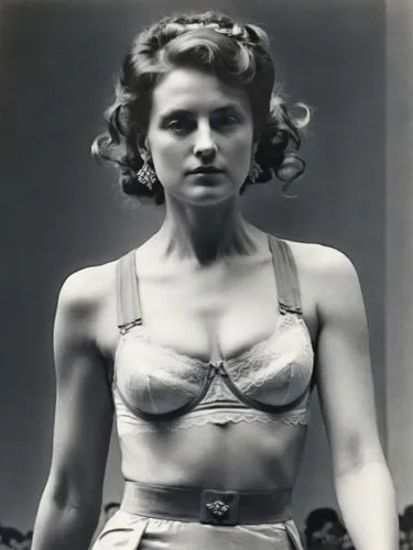 A single Mum on the catwalk, presenting underwear,an old black and white pograph of a woman with her ,feldshuh,jane russell-female,myrna,model years 1960-63,ilsa,ingrid bergman,sarandon,vintage female