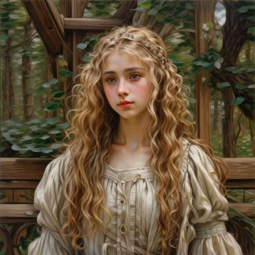 portrait of a girl,mystical portrait of a girl,young girl,fantasy portrait,girl portrait,young woman,girl in the garden,jessamine,romantic portrait,young lady,oil painting,girl with tree,blond girl,ra