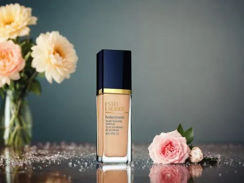 a bottle of makeup and flowers on a table,argan,cosmetic oil,concealer,manuka,argan tree,natural cosmetic,cream blush,tuberose,natural perfume,body oil,lancome,reformulated,women's cosmetics,product p