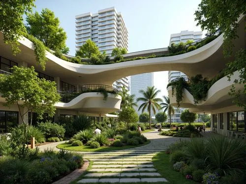 biopolis,interlace,landscaped,3d rendering,futuristic architecture,masdar,garden design sydney,damac,dilmun,emaar,futuristic landscape,arcology,landscape design sydney,urban design,walkway,residencial,render,khalidiya,dubay,ecotopia