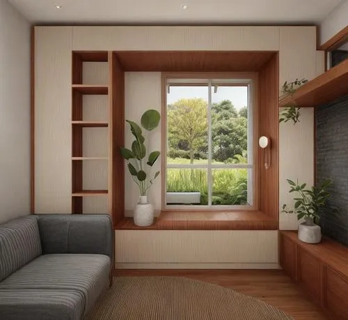 japanese-style room,modern room,room divider,bedroom,wooden windows,bedroom window,wood window,window blind,danish room,guest room,walk-in closet,wooden sauna,canopy bed,ryokan,shared apartment,one-room,3d rendering,modern decor,children's bedroom,window blinds,Interior Design,Living room,Modern,None