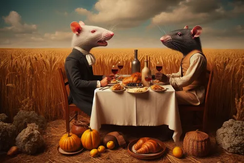 background,dinner for two,fall animals,romantic dinner,whimsical animals,anthropomorphized animals,conceptual photography,thanksgiving background,thanksgiving dinner,autumn taste,surrealism,harvest fe