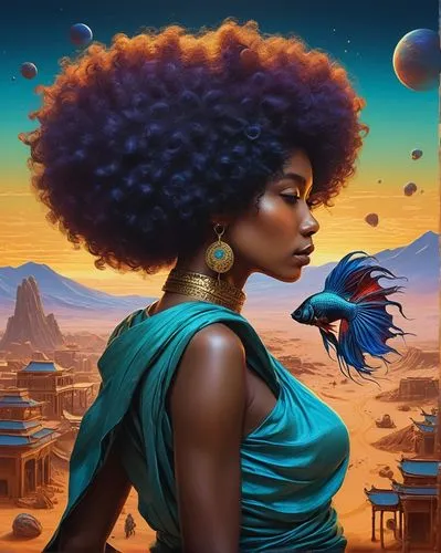 afrofuturism,afrocentrism,afrocentric,afroasiatic,binti,afrotropic,kemet,oshun,nefertiti,african woman,nubia,afroamerican,fantasy portrait,afros,nubian,fantasy art,sci fiction illustration,niobe,inanna,african american woman,Art,Artistic Painting,Artistic Painting 32