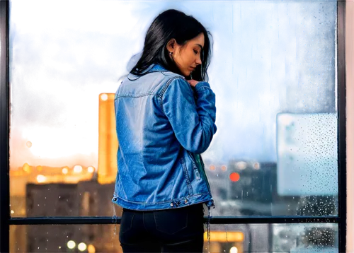 photo painting,blue rain,rain on window,color frame,photo frame,denim background,photographic background,city ​​portrait,photo art,jeans background,wet smartphone,woman holding a smartphone,in the rain,picture design,girl walking away,portrait background,rain,rainfall,oil painting on canvas,art photography,Art,Classical Oil Painting,Classical Oil Painting 26