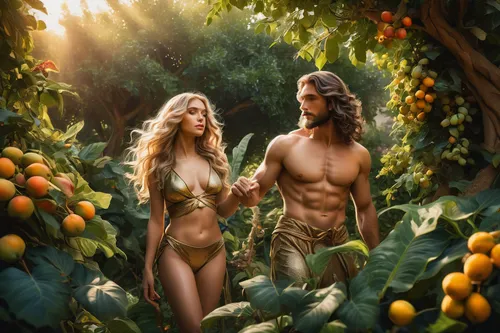 adam and eve,garden of eden,tarzan,fantasy picture,argan,secret garden of venus,fruit fields,fruit of the sun,golden delicious,nature and man,fantasy art,organic fruits,apple pair,golden apple,fresh fruit,forest fruit,argan tree,fruits and vegetables,greek mythology,fresh fruits,Illustration,Paper based,Paper Based 04