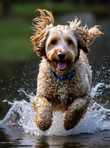 cheerful dog,water dog,dog running,dog in the water,goldendoodle,running dog,otterhound,dog photography,spanish water dog,spinone italiano,american water spaniel,splashing,leap for joy,splashing around,cavapoo,retriever,basset fauve de bretagne,labradoodle,pet vitamins & supplements,dog-photography,Illustration,American Style,American Style 06