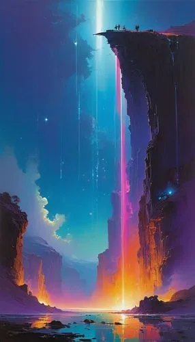 futuristic landscape,fantasy landscape,chasm,hesychasm,rift,auroral,Conceptual Art,Sci-Fi,Sci-Fi 22