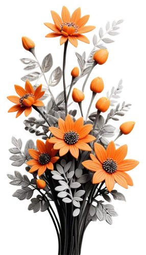 flowers png,orange flowers,flower illustrative,orange flower,flower illustration,african daisy,south african daisy,orange petals,orange floral paper,decorative flower,floral ornament,orange marigold,flower art,flower arrangement lying,flower design,orange blossom,osteospermum,cartoon flowers,autumn chrysanthemum,flower arrangement,Illustration,Black and White,Black and White 11