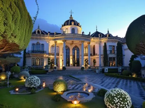 32K HD,a large mansion with an enormous garden area in the middle of the front,dolmabahce,mainau,marble palace,schlossgarten,villa cortine palace,ritzau,Photography,General,Realistic