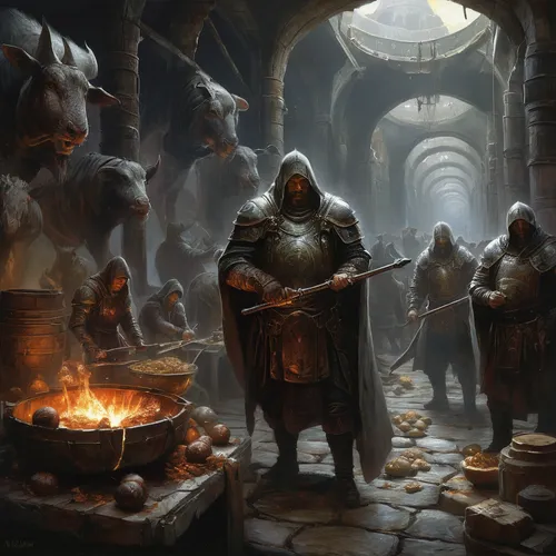 khazar milkers,dwarf cookin,heroic fantasy,hall of the fallen,dwarves,games of light,druids,blacksmith,candlemaker,merchant,guards of the canyon,castle iron market,cauldron,fantasy art,medieval market