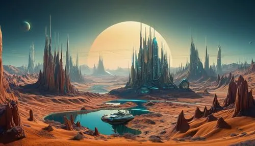 futuristic landscape,alien planet,alien world,desert planet,barsoom,fantasy landscape,Photography,General,Sci-Fi