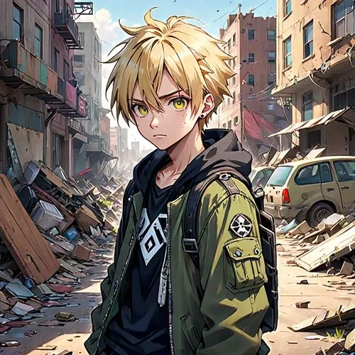 darjeeling,portrait background,anime boy,cg artwork,meteora,scrap yard,clean background,edit icon,would a background,jacket,karnak,anime japanese clothing,background images,junkyard,scrapyard,everett,leo,hawks,bandana background,cool blonde,Anime,Anime,Traditional