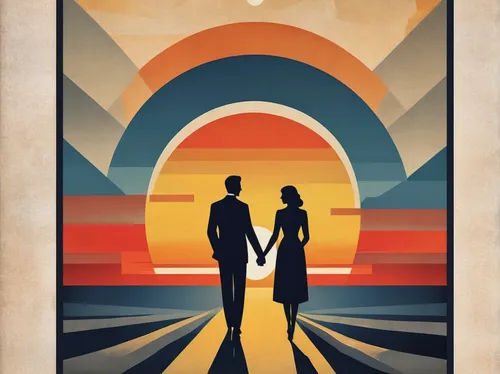vintage couple silhouette,travel poster,roaring twenties couple,travel trailer poster,vintage man and woman,art deco background,film poster,art deco,art deco woman,loving couple sunrise,poster,italian poster,atomic age,a3 poster,couple silhouette,art deco border,media concept poster,abstract retro,art deco frame,two people,Art,Artistic Painting,Artistic Painting 43