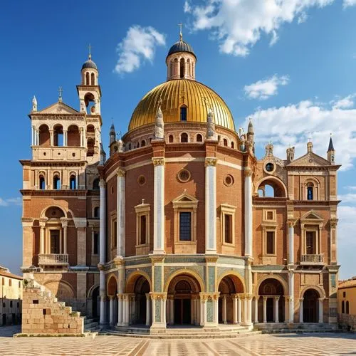 the large golden dome building has a clock on the front,monastery of santa maria delle grazie,basilica of saint peter,noto,basilica di san pietro,the basilica,minor basilica,palermo,basilides,basilica