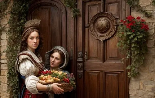 woman delivering food to house door greeting neighbor,door wreath,wooden door,garden door,home door,church door,in the door,the door,door,florists,old door,autumn wreath,woman holding pie,flower arran