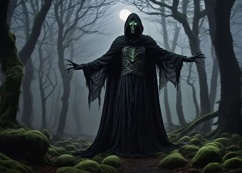 grimm reaper,grim reaper,dance of death,hooded man,reaper,undead warlock,patrol,aaa,death god,cleanup,angel of death,haunted forest,dark gothic mood,dark art,cloak,sleepwalker,doctor doom,pall-bearer,forest man,danse macabre,Art,Artistic Painting,Artistic Painting 04