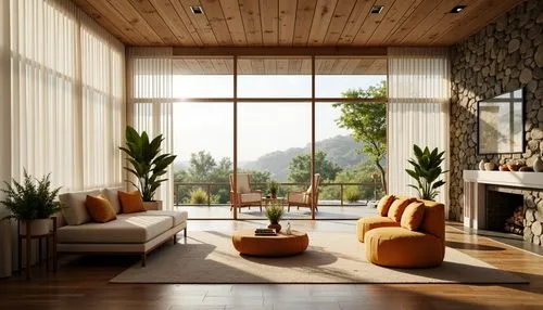 sunroom,living room,livingroom,modern living room,home interior,modern decor,contemporary decor,modern room,sitting room,mid century modern,wooden windows,interior modern design,mid century house,hardwood floors,3d rendering,interior decor,beautiful home,wooden beams,home landscape,interior design