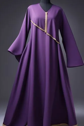 3d fashion drawing for loose abaya for Muslim hejab with dark purple ,a purple dress with gold trim,cassock,chasuble,vestments,vestment,cassocks,schiaparelli,Photography,General,Realistic