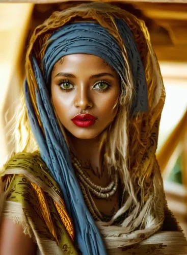 afar tribe,ethiopian girl,fulbe,tuareg,meseret,eritrean,Illustration,Realistic Fantasy,Realistic Fantasy 45