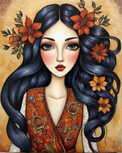 girl in flowers,boho art,tiger lily,orange blossom,jasmine blossom,beautiful girl with flowers,girl in a wreath,flower painting,vanessa (butterfly),flower girl,jasmine,oriental princess,mystical portrait of a girl,oriental girl,flora,fantasy portrait,dahlia,orange rose,autumn flower,desert flower,Conceptual Art,Daily,Daily 34