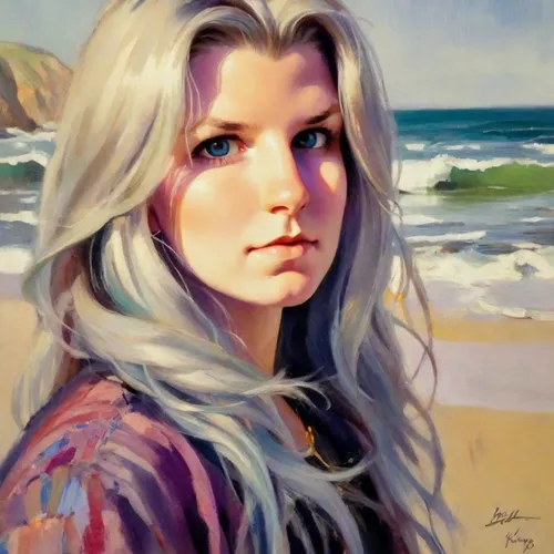 fantasy portrait,romantic portrait,girl on the dune,oil painting,girl portrait,woman portrait,artist portrait,portrait of a girl,mystical portrait of a girl,oil painting on canvas,blonde woman,photo painting,the wind from the sea,la violetta,young woman,beach background,art painting,face portrait,world digital painting,sea breeze