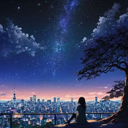 starry sky,tanabata,night sky,the night sky,nightsky,japan's three great night views,star sky,clear night,evernight,starlight,night stars,starbright,japanese sakura background,dream world,tobacco the last starry sky,falling stars,boogiepop,falling star,sakura background,milky way,Illustration,Japanese style,Japanese Style 04