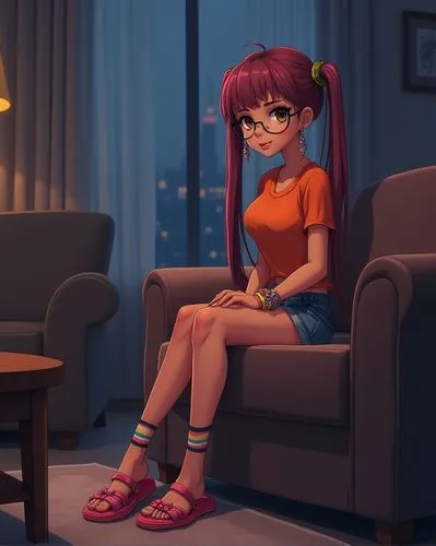 sitting on a chair,hikikomori,nightclothes,monika,anime 3d,pajama