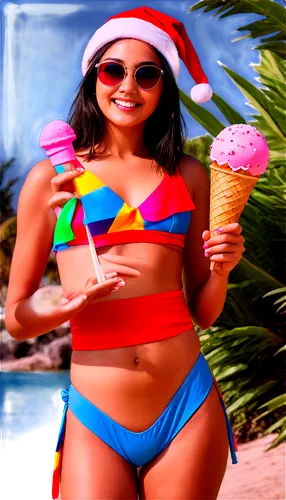 woman with ice-cream,candy island girl,santa claus at beach,christmas on beach,diet icon,summer background,feliz navidad,lolly,mexican holiday,christmas woman,iced-lolly,digital compositing,tutti frutti,neha,beach background,soy ice cream,candy cane,icecream,ice cream,bahama mom,Conceptual Art,Daily,Daily 08