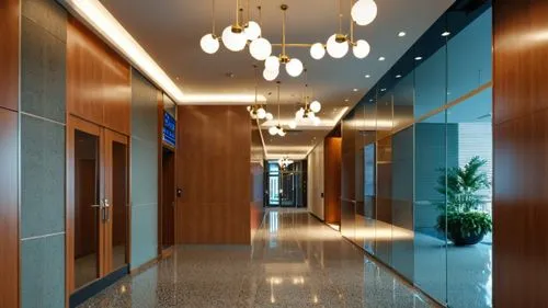 lobby, entrance, photorealistic,an empty room is decorated with lighting,hallway,hallway space,corridor,foyer,lobby,corridors,entranceway,hotel hall,entryway,entranceways,elevators,entrance hall,conte