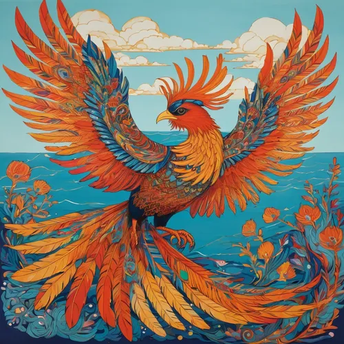 phoenix rooster,garuda,phoenix,teal and orange,pegasus,dove of peace,birds of the sea,om,fire birds,orange,sea bird,eagle illustration,firebird,phoenix boat,sailing orange,kamchatka,bird painting,patung garuda,oceania,flying birds,Illustration,Japanese style,Japanese Style 16