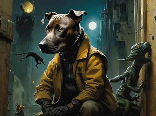 dog street,street dogs,street dog,splinter,stray dogs,malinois,anthropomorphized animals,mystery book cover,hunting dogs,posavac hound,animal lane,dobermannt,doberman,stray dog,companion dog,veterinarian,dobermann,sci fiction illustration,dog,laika,Illustration,Realistic Fantasy,Realistic Fantasy 29