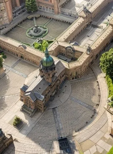 warm sunshine, gravel pathways through green lawns,osaka castle,krakow,mannheim,dresden,reichstag,trajan's forum,caracalla,citadel,helipad,peter-pavel's fortress,view from above,europe palace,leipzig,