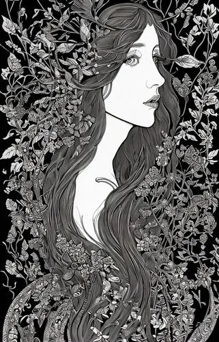 art nouveau design,art nouveau,dryad,mucha,flora,rusalka,the enchantress,jasmine blossom,mermaid vectors,mystical portrait of a girl,art deco woman,scent of jasmine,girl in flowers,hand-drawn illustration,gold foil mermaid,zodiac sign gemini,virgo,cool woodblock images,siren,eglantine,Art sketch,Art sketch,Decorative